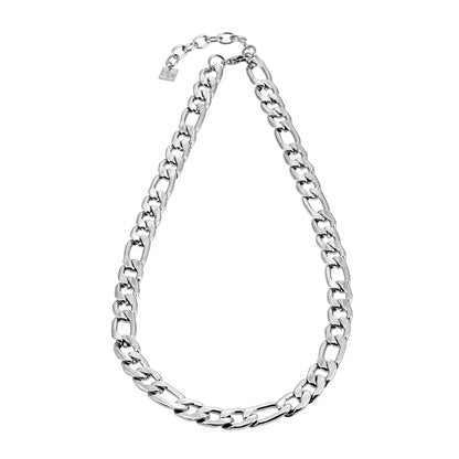 Style CHAPORA : Collier chaîne épaisse à maillons cubains texturés en or blanc (ton argenté)
