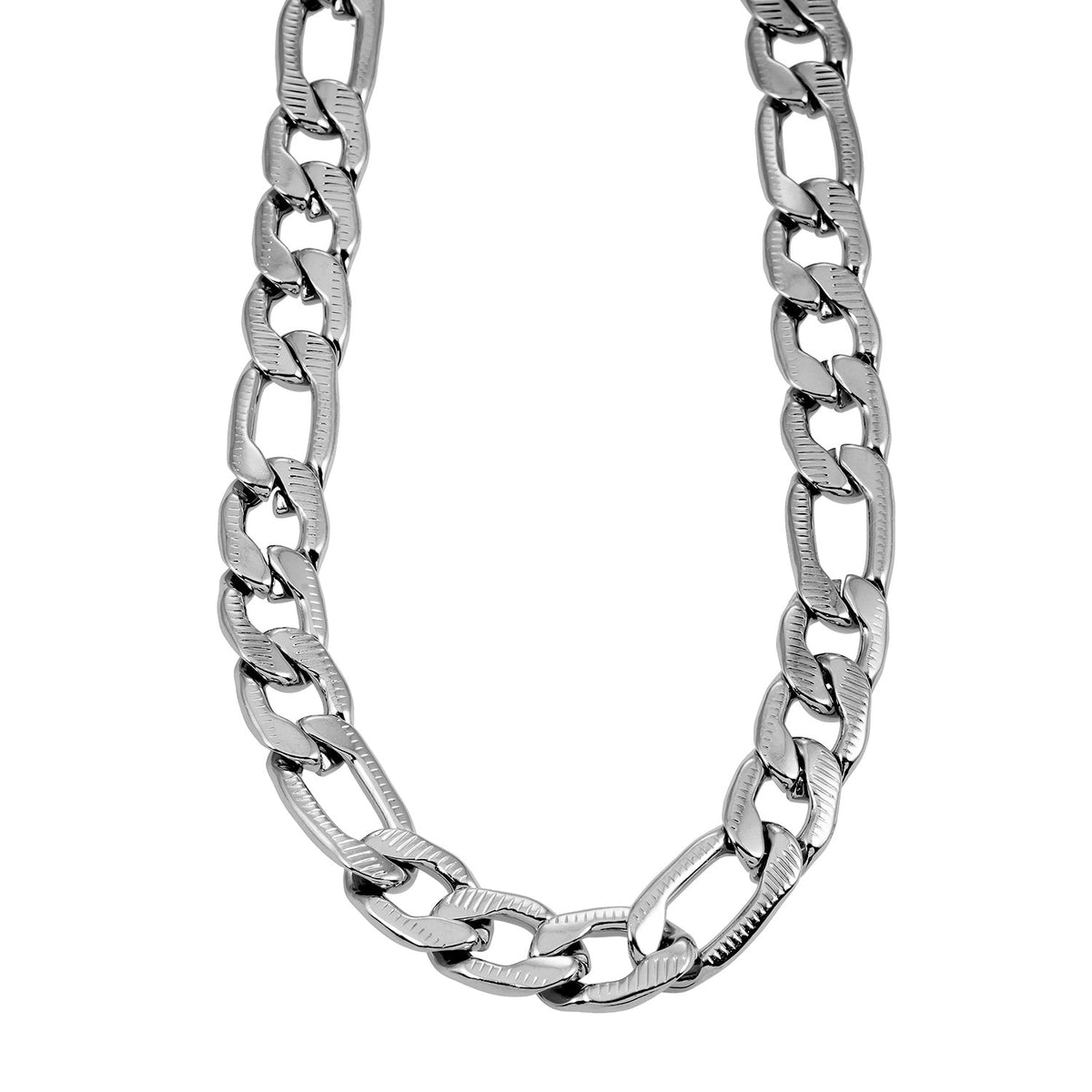 Style CHAPORA : Collier chaîne épaisse à maillons cubains texturés en or blanc (ton argenté)