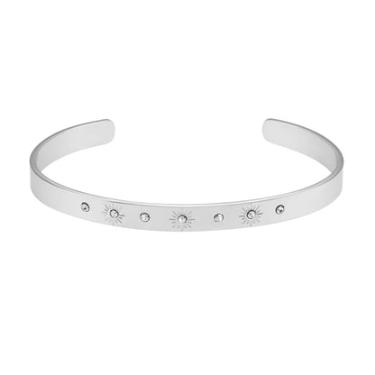 CHIMAKAK : Bracelet jonc incrusté de zircons gravés d'étoiles en or blanc rhodié