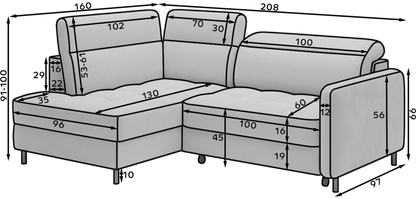 Barea 3 Seater Storage Sleeper Chaise Sofa - Emerald Green