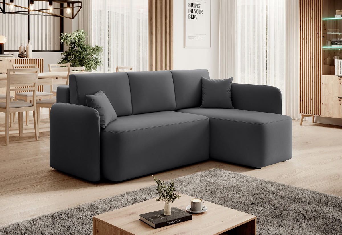 Canapé d'angle convertible 3 places avec rangement Hadson - Gris