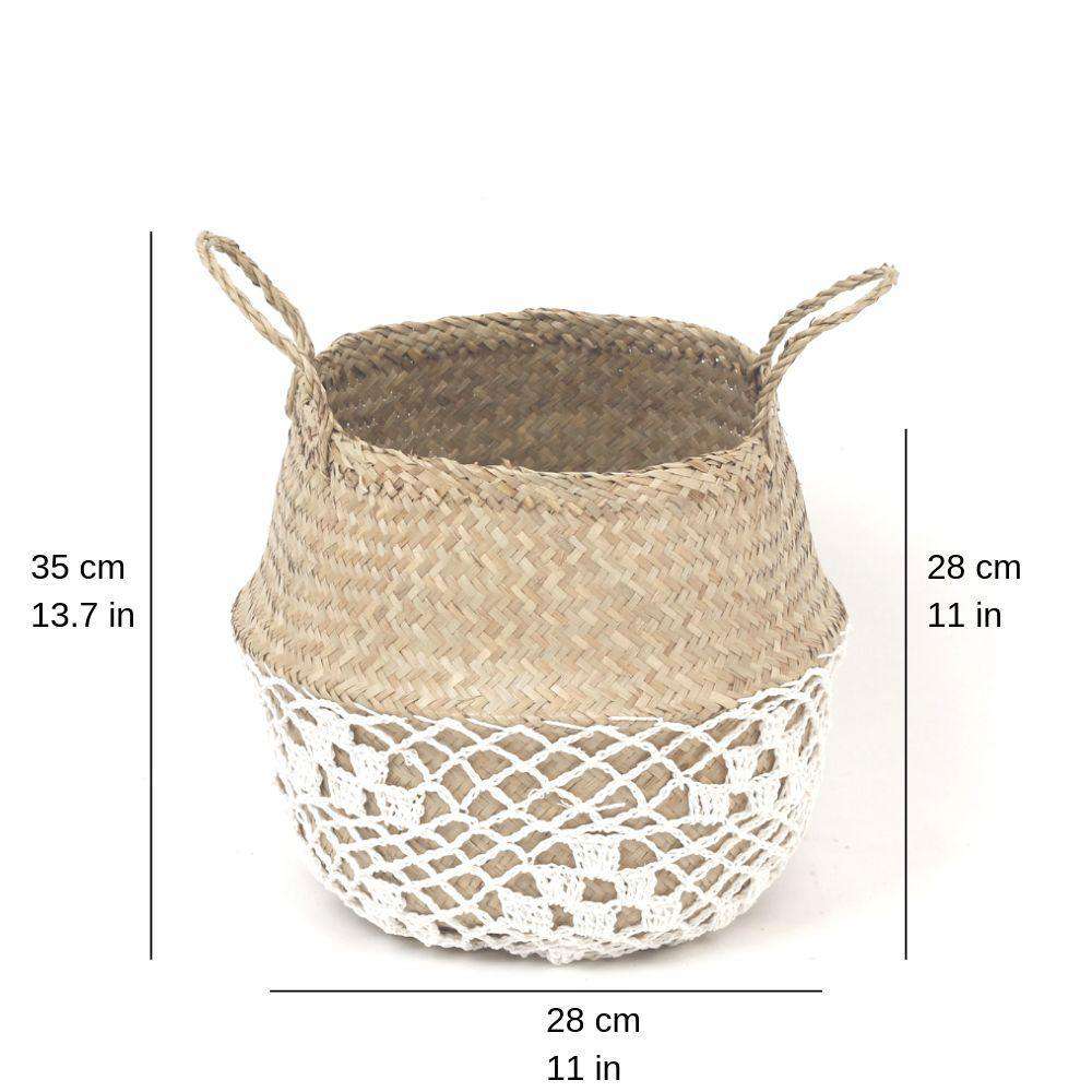Costa – Panier en herbiers marins avec motif en filet blanc