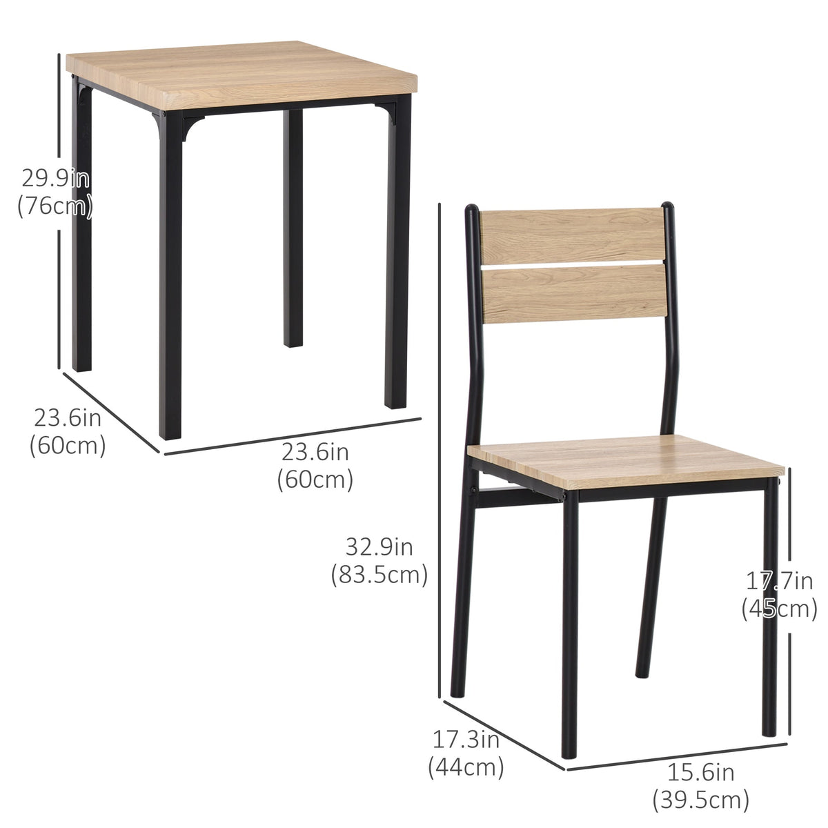 Ensemble de salle à manger 3 pièces Kurt pour petits espaces - Bois naturel