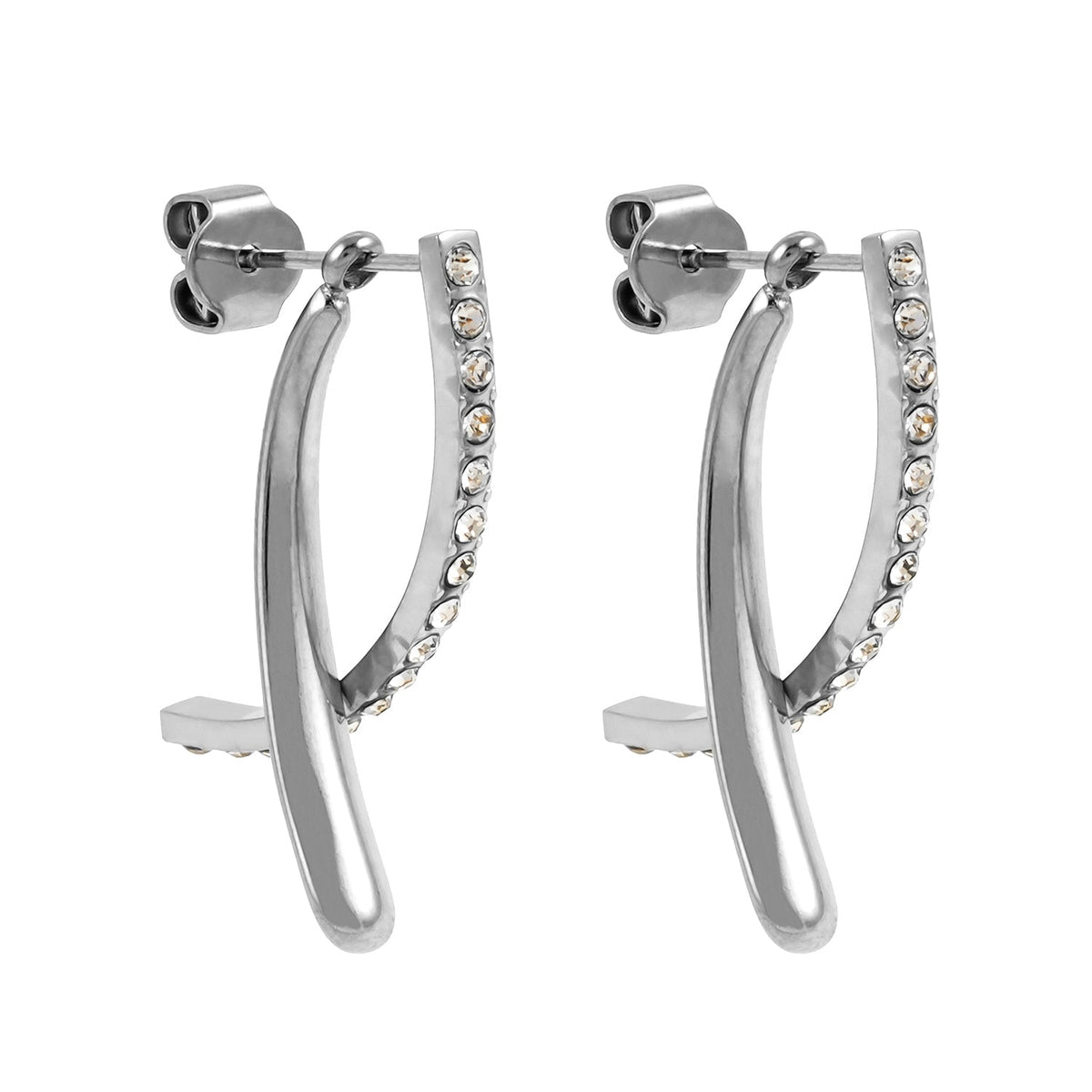 CREEDA Or Blanc (Tonalité Argentée) : Boucles d'Oreilles Créoles Détachables de Forme Avant-Gardiste avec Pierres en Zirconium