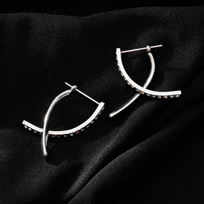 CREEDA Or Blanc (Tonalité Argentée) : Boucles d'Oreilles Créoles Détachables de Forme Avant-Gardiste avec Pierres en Zirconium