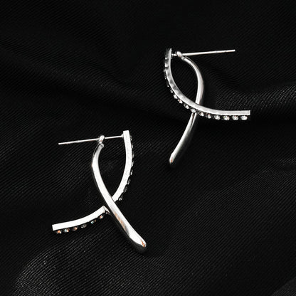 CREEDA Or Blanc (Tonalité Argentée) : Boucles d'Oreilles Créoles Détachables de Forme Avant-Gardiste avec Pierres en Zirconium