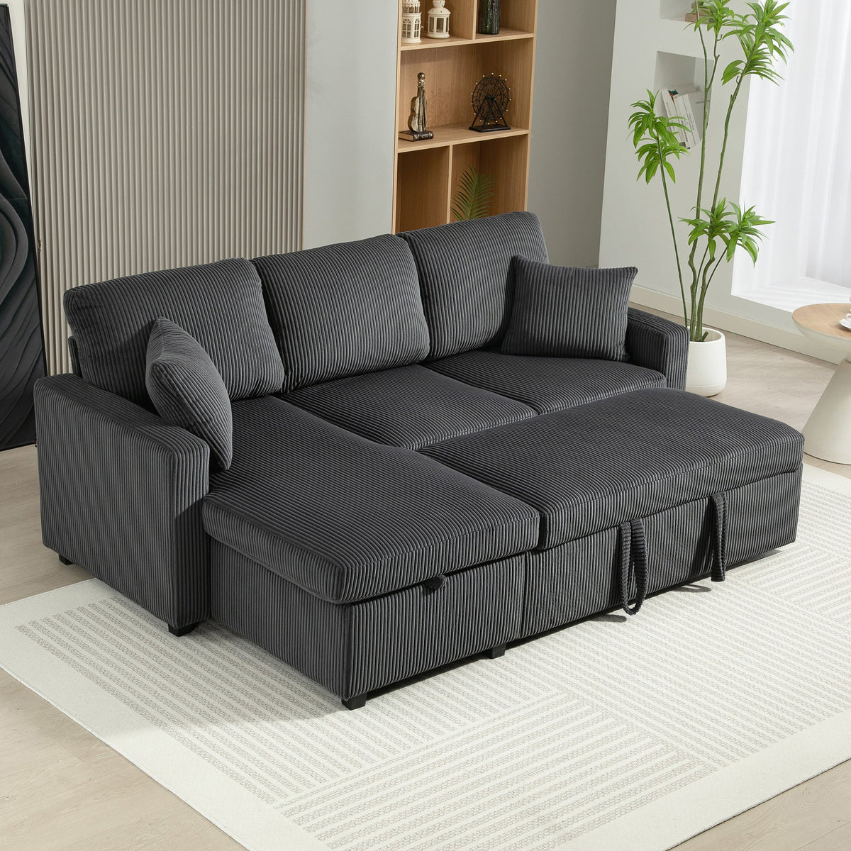 Canapé sectionnel convertible Leo 81" avec rangement et méridienne - Gris foncé