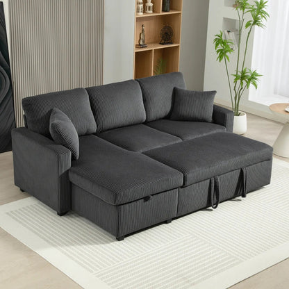 Canapé sectionnel convertible Leo 81" avec rangement et méridienne - Gris foncé