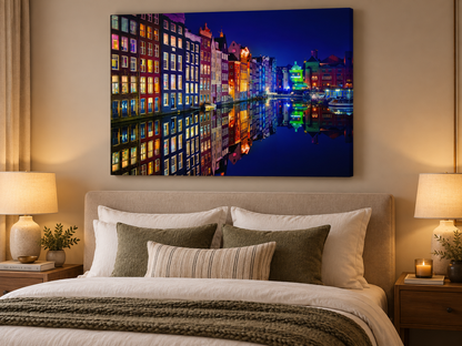 Amsterdam Canal Reflections at Night Canvas Wall Art
