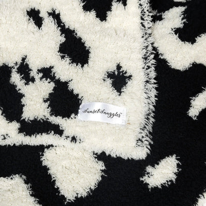 Doudou Couverture Bébé Imprimé Vache Noir et Blanc Cassé