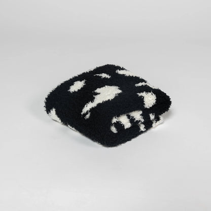 Doudou Couverture Bébé Imprimé Vache Noir et Blanc Cassé