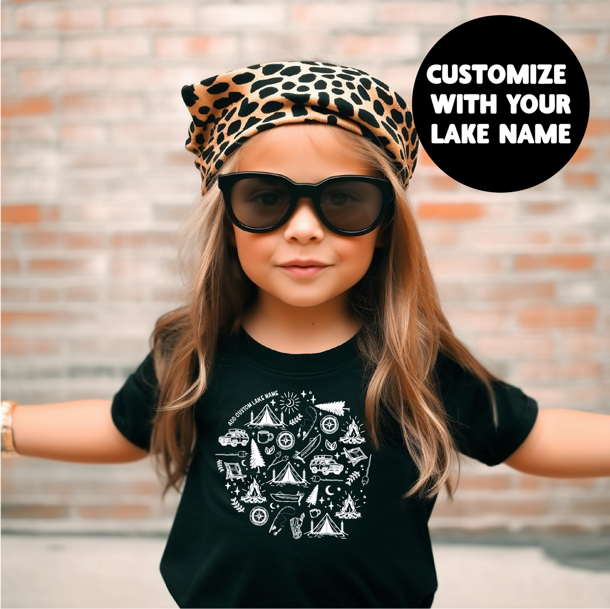 T-shirt personnalisé icône camping pour jeunes et tout-petits | T-shirt camping | T-shirt lac