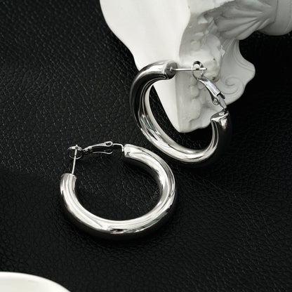 DERIVIER Argent (Or Blanc) : Boucles d'oreilles créoles semi-larges essentielles (3,5 cm)