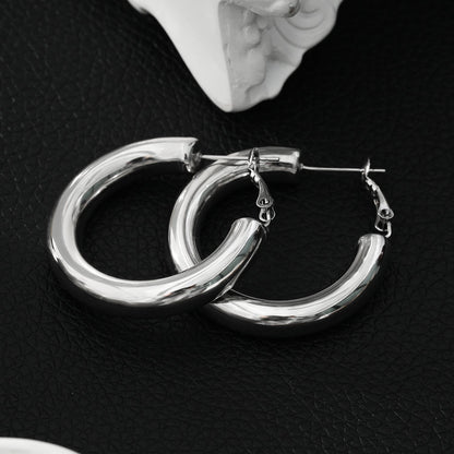 DERIVIER Argent (Or Blanc) : Boucles d'oreilles créoles semi-larges essentielles (3,5 cm)