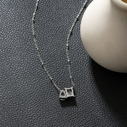 MAFFINA Silver (White Gold): Dainty Beaded Chain Necklace with Duo Zirconia Pendant