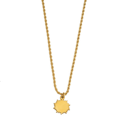 ISA Gold: Rope Chain Necklace with Pavé Zirconia Radiant Sun Pendant