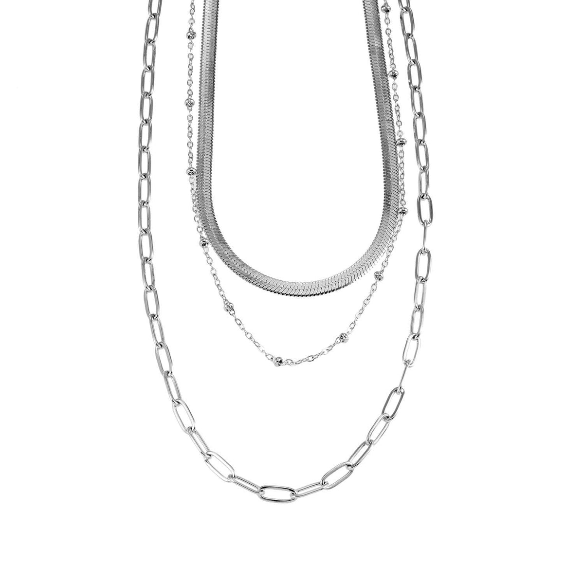 GEILNAR: Collier à triple couche à chaînes mélangées en argent