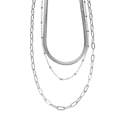 GEILNAR: Collier à triple couche à chaînes mélangées en argent