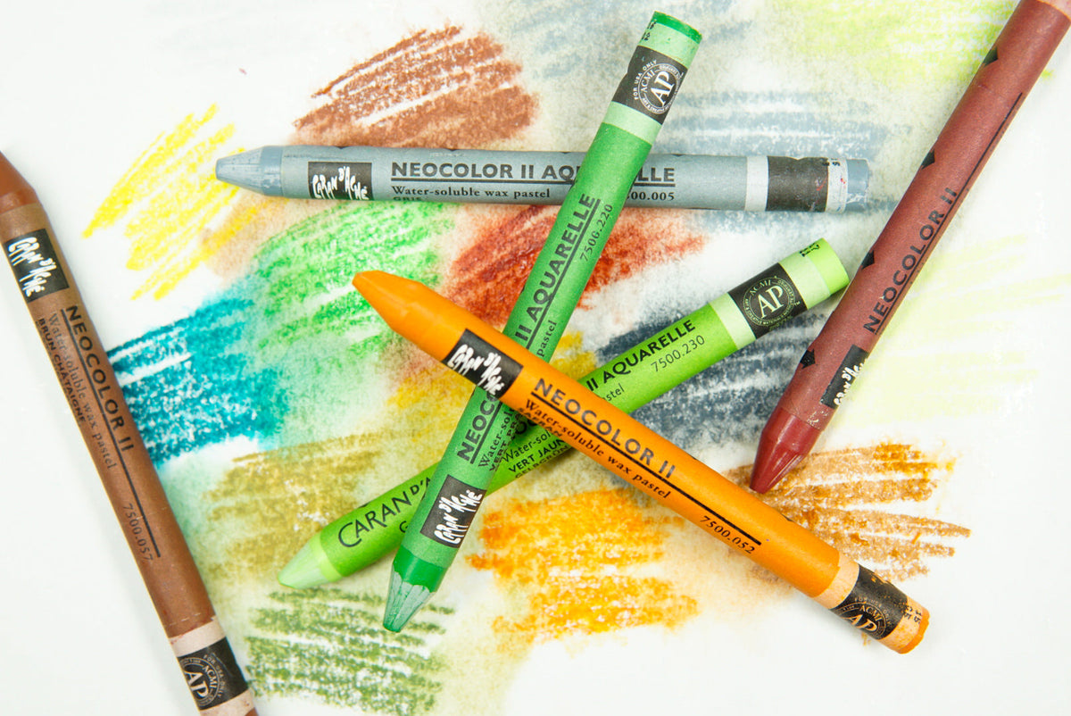 Caran d'Ache - Crayon cire aquarellable classique Neocolor II - Noir, blanc et gris