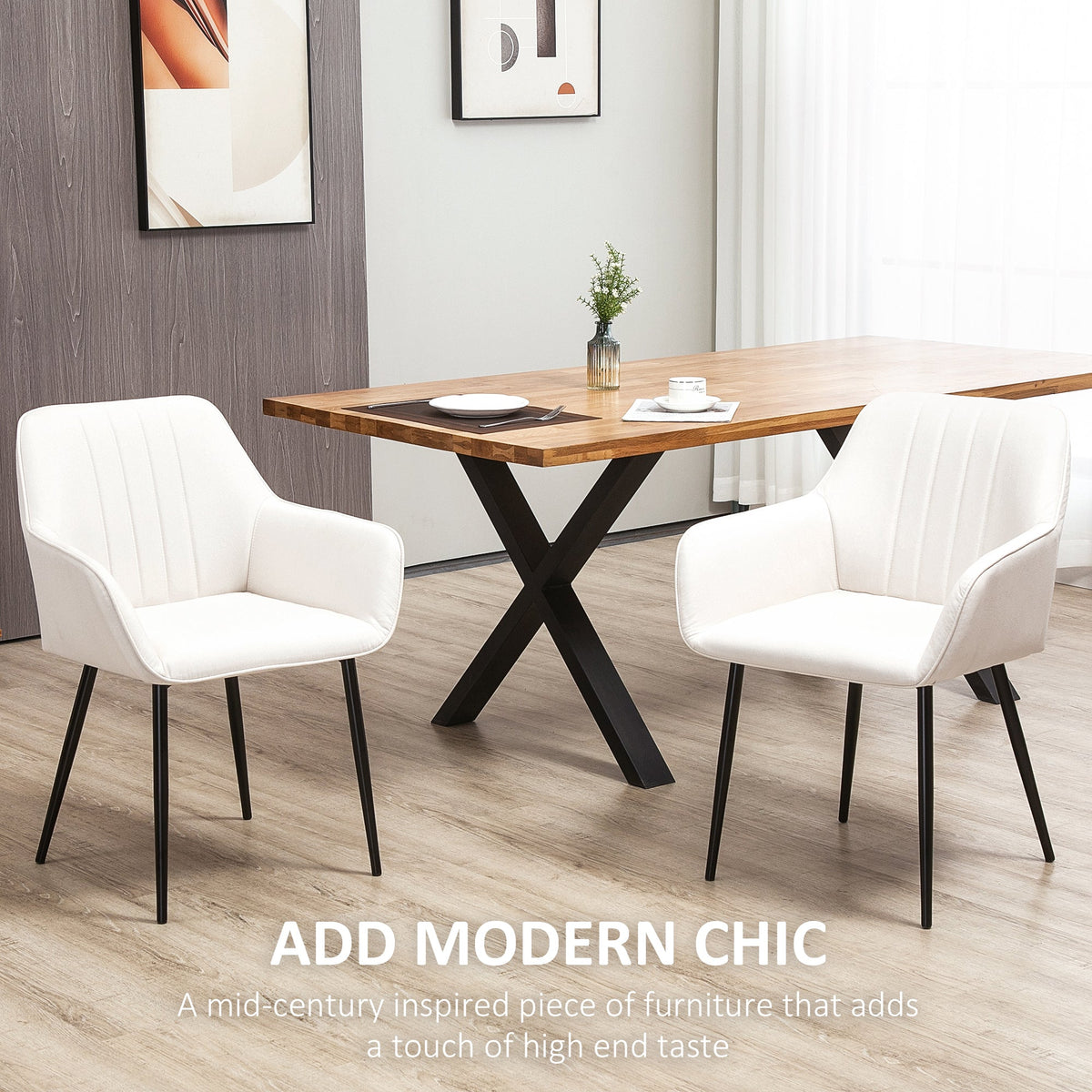 Lot de 2 chaises de salle à manger Robbie avec accoudoirs - Beige