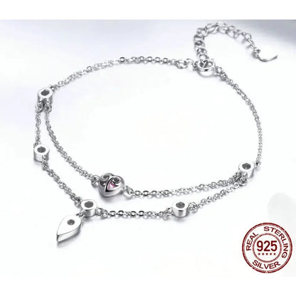 Bracelet en argent sterling double couche avec cœurs en zircone cubique rose