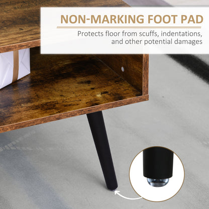 Table basse Omari rétro avec étagère de rangement et tiroir - Marron rustique