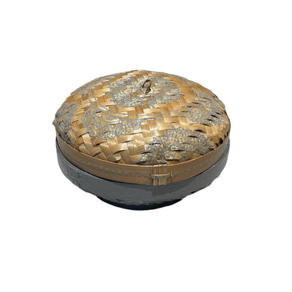 Grey Round Henna Rattan Box