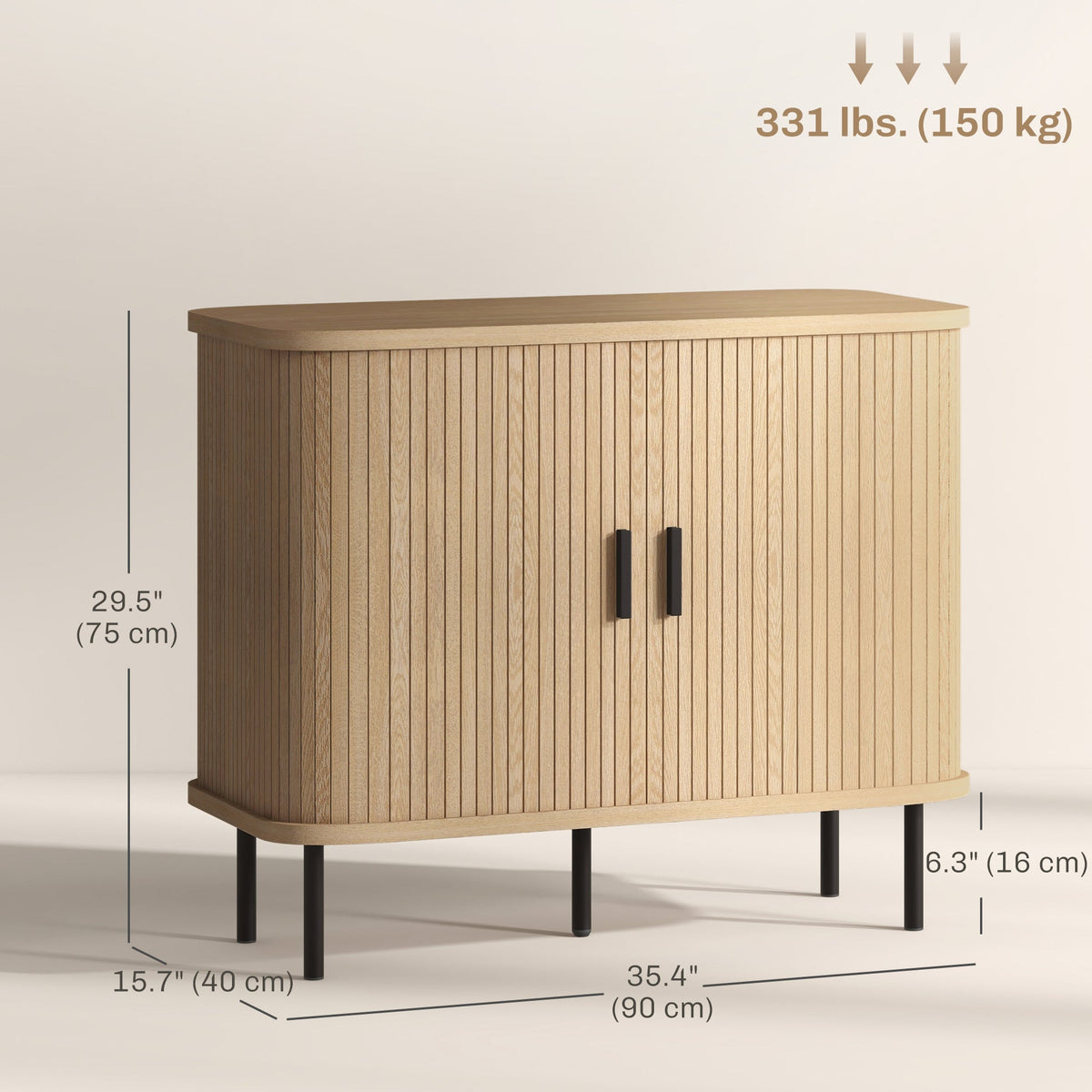 Aspen 35.4" Sideboard Buffet Cabinet with Slatted Tambour Doors-Oak