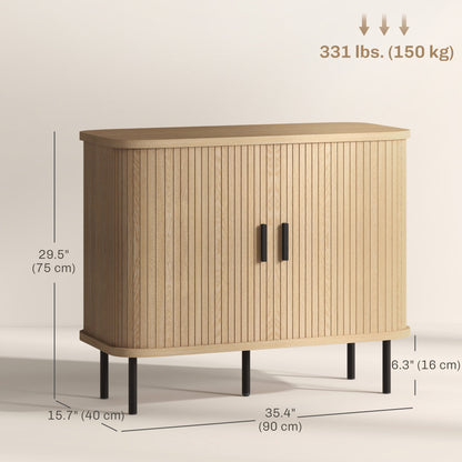 Aspen 35.4" Sideboard Buffet Cabinet with Slatted Tambour Doors-Oak