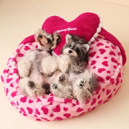 Panier Douillet Coeur Rose pour Chien | Panier en forme de cœur pour animaux de compagnie