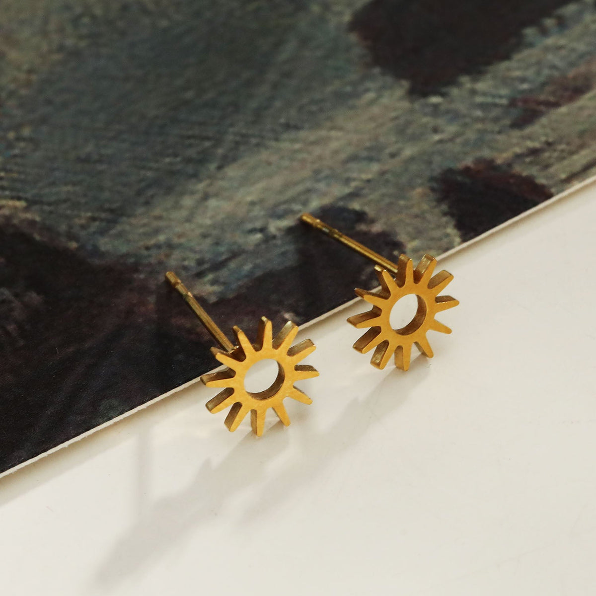Boucles d'oreilles clous « Nuit étoilée » dorées, style EDLA