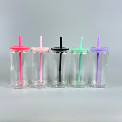 Snow Globe Glass Can with Color Lids - 16oz Double Wall Tumbler