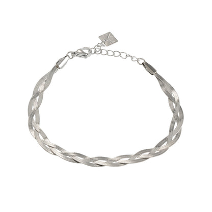 ELLA Or Blanc (Ton Argenté) : Bracelet Texturé Peau de Serpent Chevrons Entrelacés