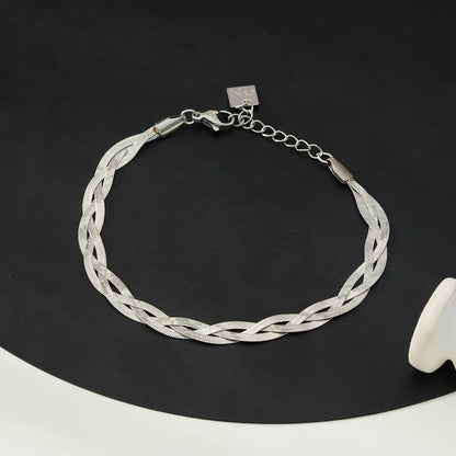 ELLA Or Blanc (Ton Argenté) : Bracelet Texturé Peau de Serpent Chevrons Entrelacés