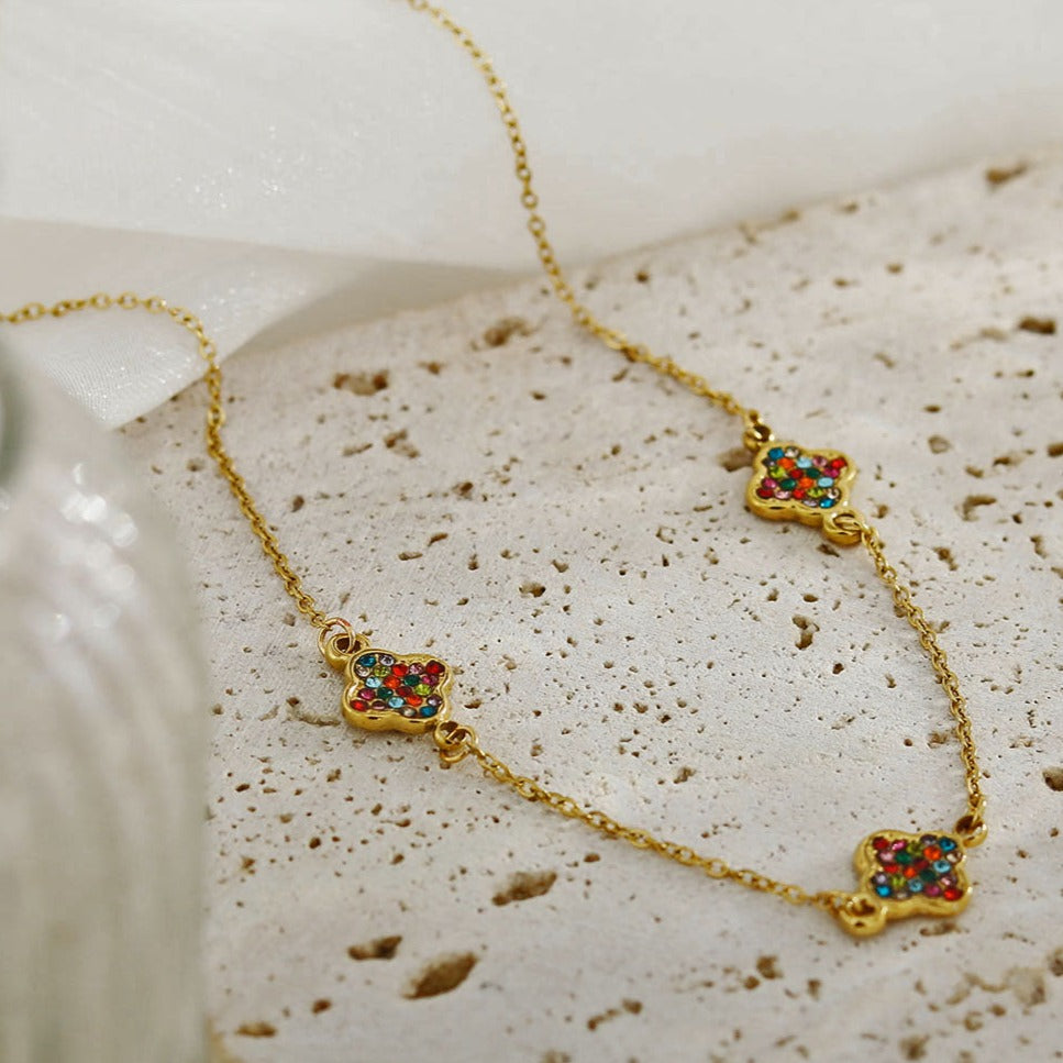 Collier Or breloques Zirconia colorées ELLIS