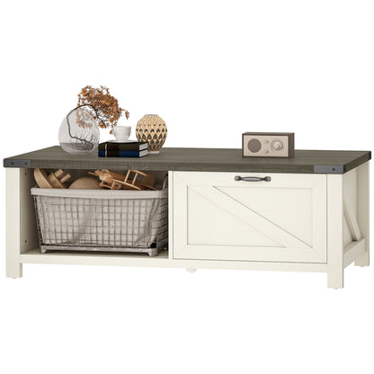 Table basse de ferme Lowen avec tiroir et étagère de rangement ouverte – Gris vieilli/Blanc