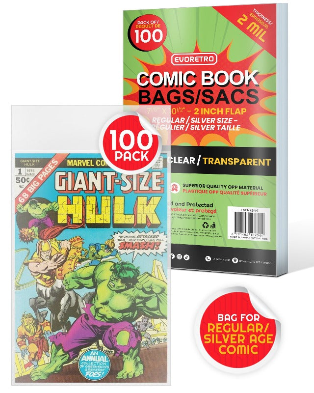 Sacs de protection pour bandes dessinées EVORETRO – Sacs pour bandes dessinées régulières et Silver Comic – 2MIL