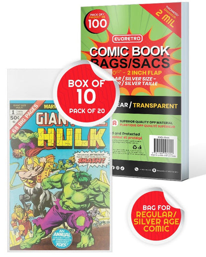Sacs de protection pour bandes dessinées EVORETRO – Sacs pour bandes dessinées régulières et Silver Comic – 2MIL