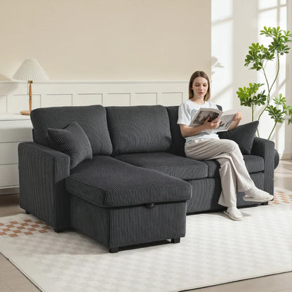 Canapé sectionnel convertible Leo 81" avec rangement et méridienne - Gris foncé