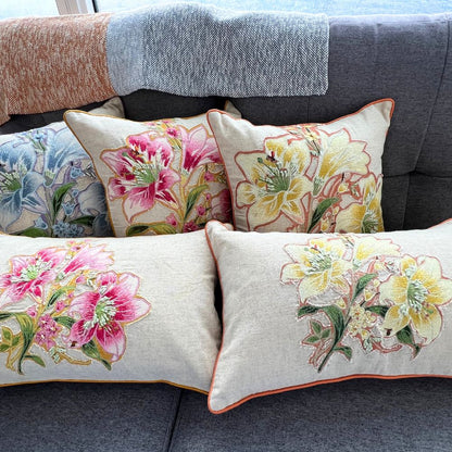 16x16" Embroidered Floral Square Pillow Cover – Cotton Front, Paper Silk Back