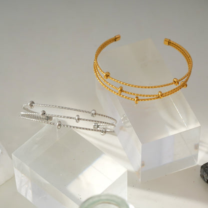 Bracelet perles texturées triple rang Style FARZIKA Gold