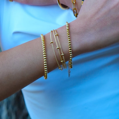 Bracelet perles texturées triple rang Style FARZIKA Gold