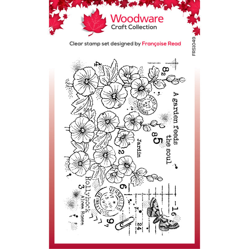 Tampons transparents Woodware Hollyhocks 4 po x 6 po