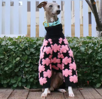 Chandail Pawsh Petals – Tricot de luxe en crochet rose et noir