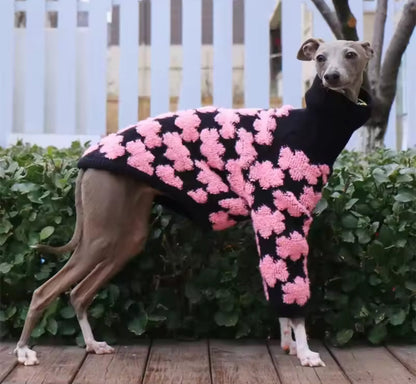 Chandail Pawsh Petals – Tricot de luxe en crochet rose et noir