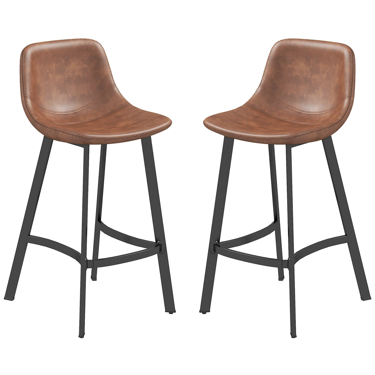 Tabourets de bar Andre avec dossier et pieds en acier - Lot de 2 - Marron