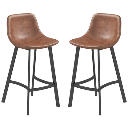 Tabourets de bar Andre avec dossier et pieds en acier - Lot de 2 - Marron