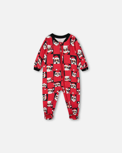 Pyjama une pièce en coton biologique rouge imprimé Père Noël