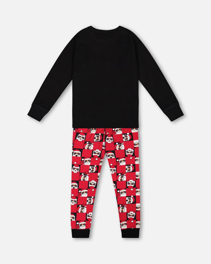 Pyjama deux pièces en coton biologique, rouge imprimé Père Noël