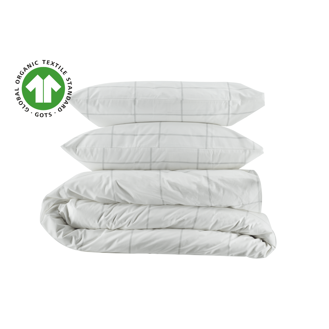 Housse de couette et taies d'oreiller en percale de coton bio essentielle